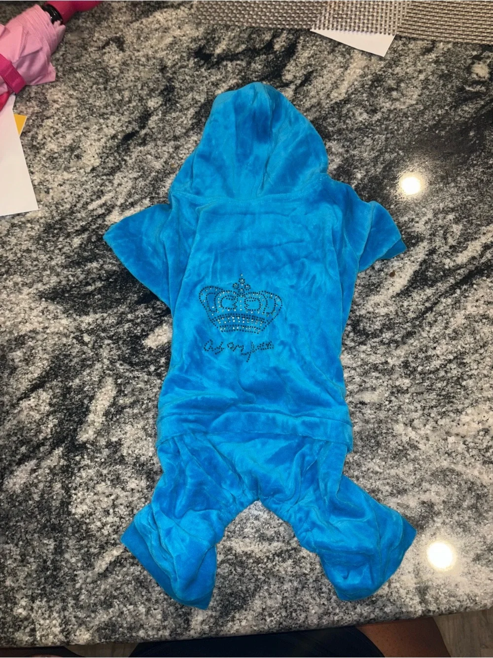 Bundle medium Pink and Blue Hooded pet jumpsuits